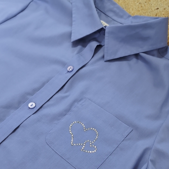 Foxcroft | Periwinkle Blue Heart Pocket Button Down Short Sleeve Size 14 - Picture 1 of 9